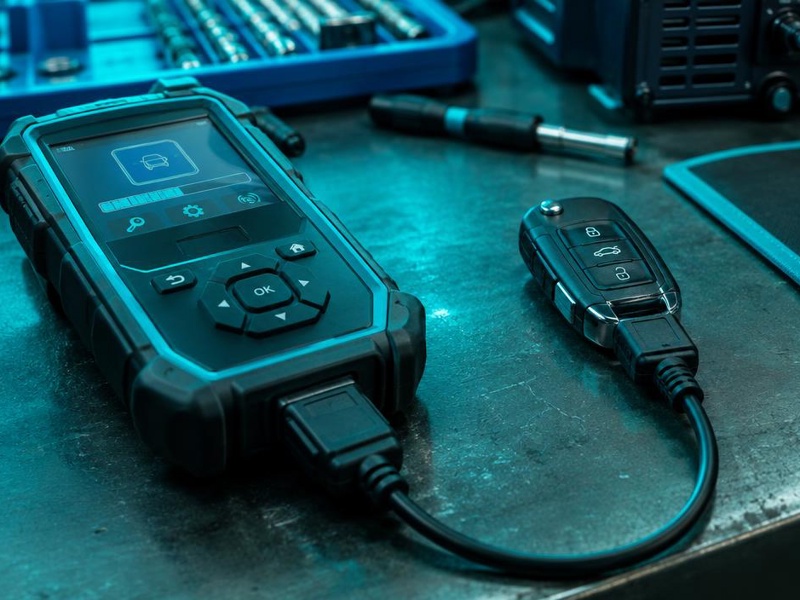 Vehicle key programmer connected to a transponder key