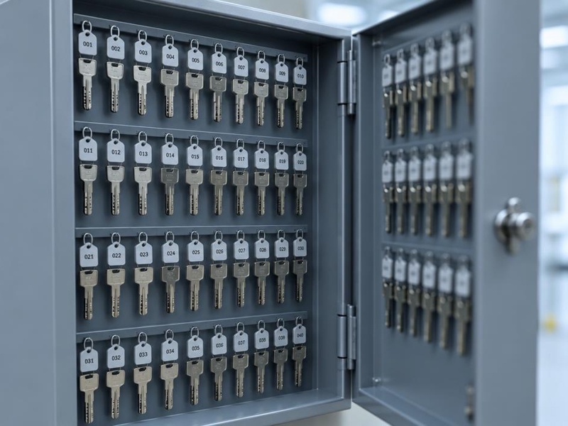 Restricted key blanks tagged inside a key cabinet