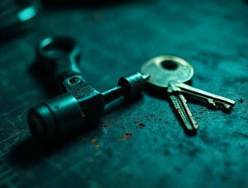 Broken key extractor tool beside a snapped key
