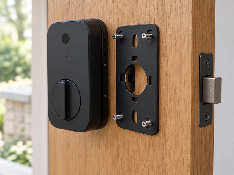 Smart lock test fitted with its mounting plate